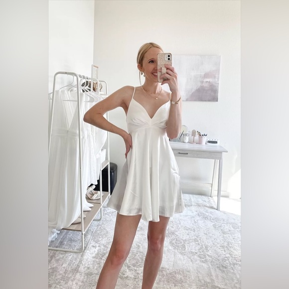 NWT Lulus Happily Yours Ivory Satin Skater Mini Dress sz XL - Picture 6 of 7